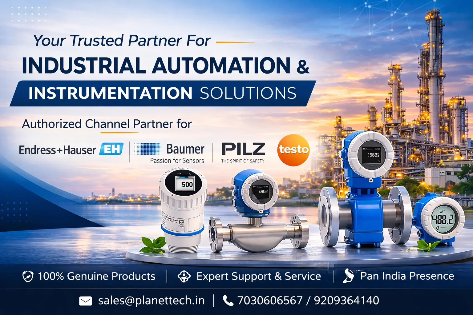 Industrial automation and instrumentation solutions from Planet Techtronix India Pvt Ltd – Authorized partner for Endress+Hauser, Baumer, Pilz and Testo